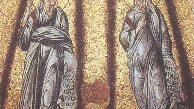 Св. пророци Малахия и Йезекиил. Мозайка от 1304-8 г. в купола на Fethiye Camii в Истанбул