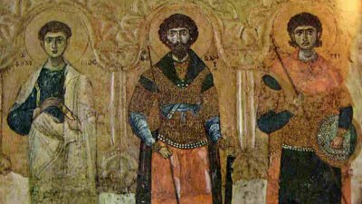 Свети апостол Филип със свети Теодор Тирон и свети Димитрий Солунски. Икона от XI - XII в.
