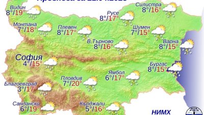 Над планините облачността ще е значителна, с временни разкъсвания преди обяд над масивите от Западна България. Графика НИХМ