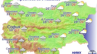 Повече от 10° е разликата в температурите в Западна и Източна България. Графика НИХМ