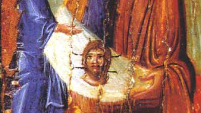 Авгар получава Неръкотворния Образ от св. ап. Тадей. Детайл от икона от кр. X в., манастира Света Екатерина в Синай