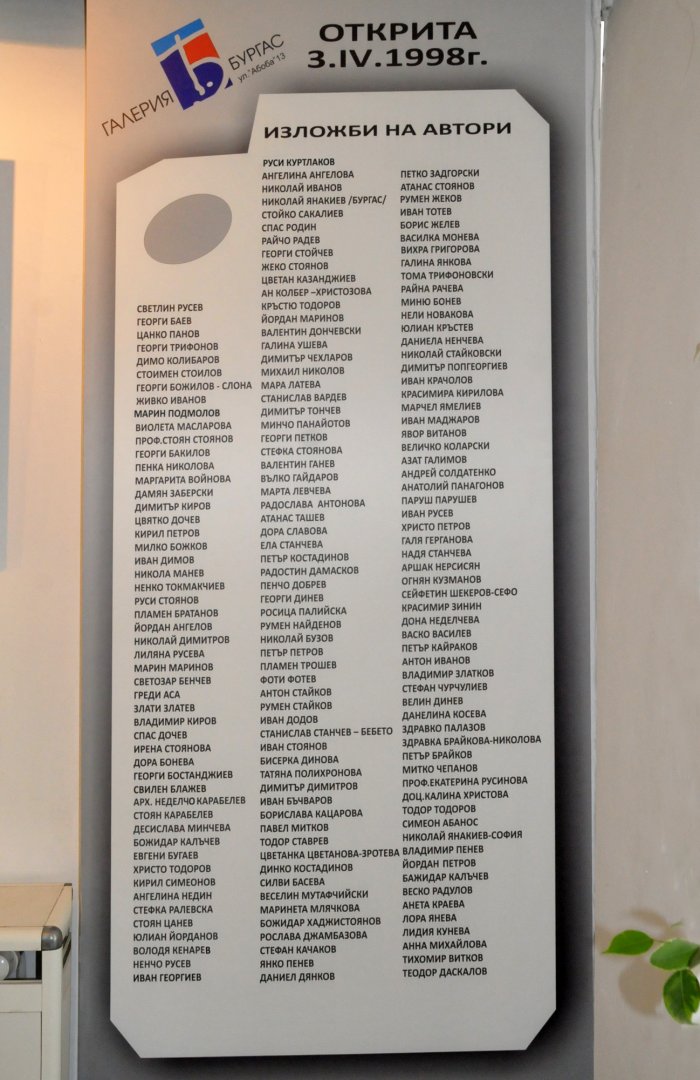 Имената на авторите, откривали изложби в Бургас са включени в специално пано. Снимка Лина Главинова