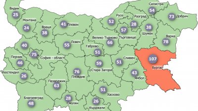 От графиката ясно се вижда, че област Бургас вече е минала прага от 100 заболели на 100 00 население. Снимка НЦЗПБ