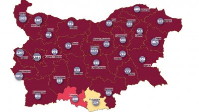 Така изглежда картата на България по брой заразени на 100 000 население в отделните области. Графика НЦЗПБ