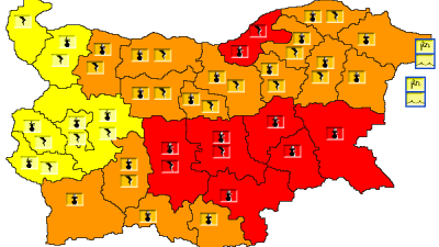 Област Бургас е една осемте области в страната с червен код за опасно високи температури днес. Графика НИХМ